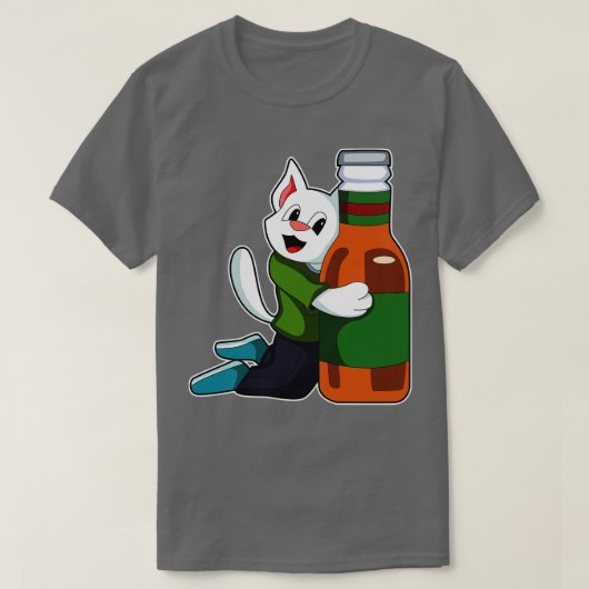 Kat met flesje bier t-shirt (Design voorkant)