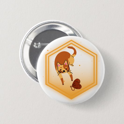 Kat met garen ronde button 5,7 cm (Voorkant /achterkant)