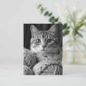 Kat met Garen Zwart en Wit Briefkaart (Staand voorkant)
