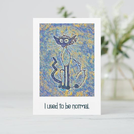 Kat met gefragmenteerde tekst "Ik was normaal" Kaa Bedankkaart (Staand voorkant)
