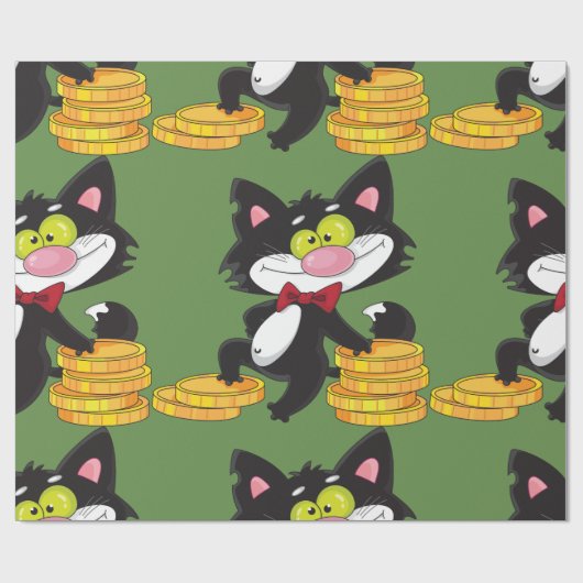 Kat met geld ompakken papier (Vlak)