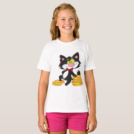 Kat met Geldmeisjes T-Shirt (Voorkant volledig)