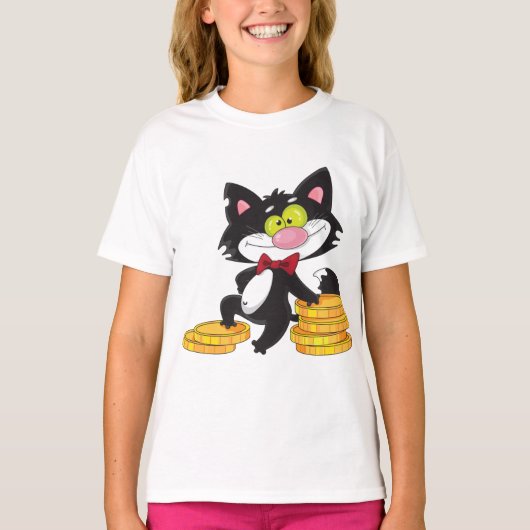 Kat met Geldmeisjes T-Shirt (Voorkant)