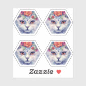 Kat met gele ogen en bloemen sticker (Vel)