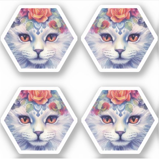 Kat met gele ogen en bloemen sticker (Voorkant)
