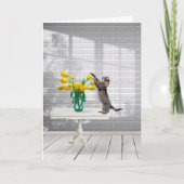 Kat met gele Tulips-Moederdag Kaart (Voorkant)