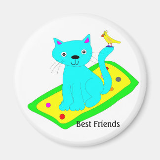 Kat met gele vogel op vloerkleed magneet