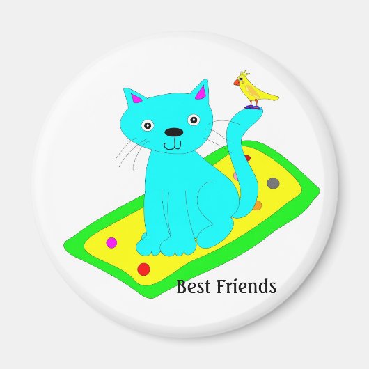 Kat met gele vogel op vloerkleed magneet (Voorkant)