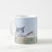Kat met geranium koffiemok (Voorkant links)