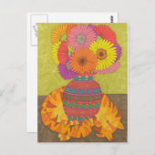 Kat met Gerbera Daisies in Talavera Vase Briefkaart (Voorkant / Achterkant)