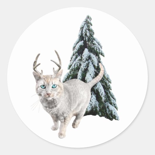 Kat met gewei en boom Stickers (Voorkant)