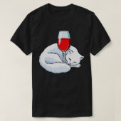 Kat met glas rode wijn t-shirt (Design voorkant)