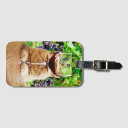Kat met glas wijn bagagelabel (Voorkant (horizontaal))