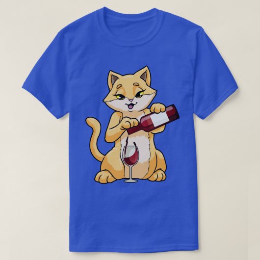 Kat met glas wijn en wijnfles t-shirt (Design voorkant)