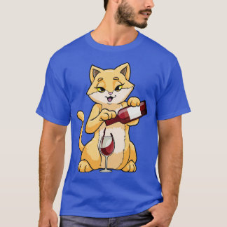 Kat met glas wijn en wijnfles t-shirt