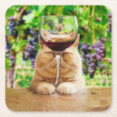 Kat met glas wijn kartonnen onderzetters (Voorkant)