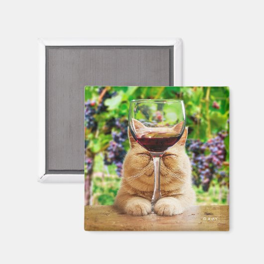 Kat met glas wijn magneet (Voorkant / Achterkant)