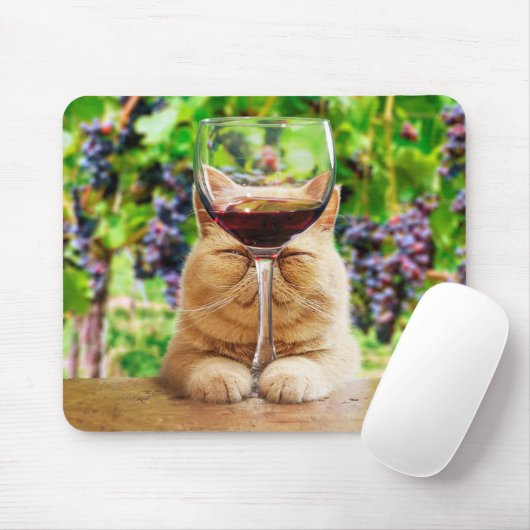 Kat met glas wijn muismat (Met muis)