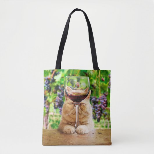 Kat met glas wijn tote bag (Voorkant)