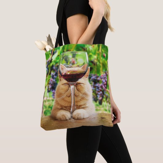Kat met glas wijn tote bag (Dichtbij)