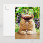 Kat met glas wijn uitnodiging briefkaart (Voorkant / Achterkant)