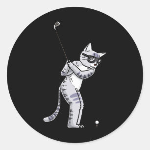 Kat met Golf Club Golfspeler Golfer Ronde Sticker