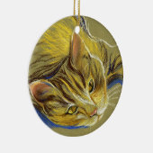 Kat met goudkleurige ogen - Pasteltekening Keramisch Ornament (Rechts)