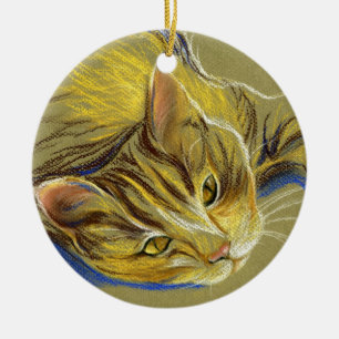 Kat met goudkleurige ogen - Pasteltekening Keramisch Ornament