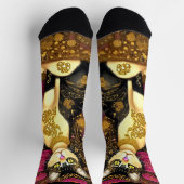 Kat met goudkraag en donkerroze bloemen sokken (Top)