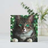 Kat met Green Eyes Flat Square-kerstkaart Kaart (Staand voorkant)