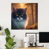 Kat met grijs en witvloed, Fantasy Poster (Thuiskantoor)