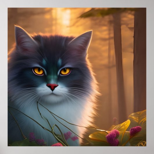 Kat met grijs en witvloed, Fantasy Poster (Voorkant)