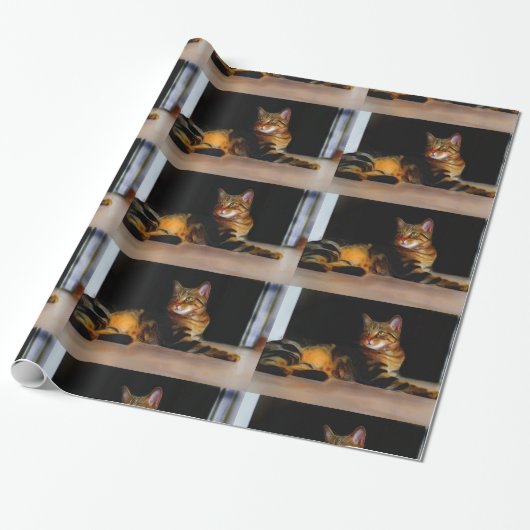 Kat met grijze tabletten cadeaupapier (Uitgerold)