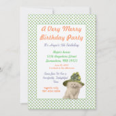 Kat met Groen  Pet Verjaardagsfeest Kaart (Voorkant)