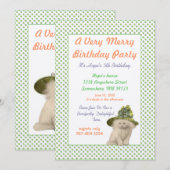 Kat met Groen  Pet Verjaardagsfeest Kaart (Voorkant / Achterkant)