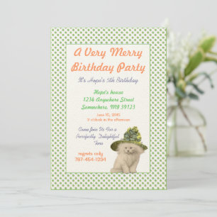 Kat met Groen  Pet Verjaardagsfeest Kaart