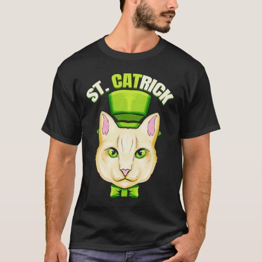 Kat met groene lijn en cilindervormig Pet St. T-shirt (Voorkant)