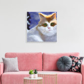 Kat met groene ogen op een sneeuwwinterdag canvas afdruk (Insitu (Woonkamer))
