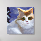 Kat met groene ogen op een sneeuwwinterdag canvas afdruk (Voorkant)