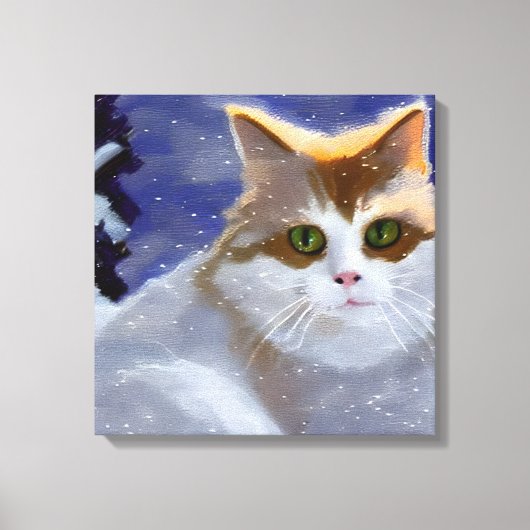 Kat met groene ogen op een sneeuwwinterdag canvas afdruk (Voorkant)