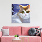 Kat met groene ogen op een sneeuwwinterdag canvas afdruk (Insitu (Woonkamer))