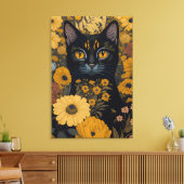 Kat met grote ogen voor de bloemen #2 canvas afdruk (Insitu (Woonkamer))