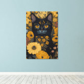 Kat met grote ogen voor de bloemen #2 canvas afdruk (Insitu (Houten vloer))