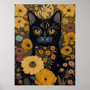 Kat met grote ogen voor de bloemen #2 poster