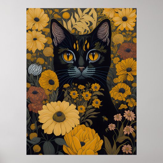 Kat met grote ogen voor de bloemen #2 poster (Voorkant)