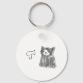 Kat Met Haardroger Bries Potlood Kunst Sleutelhanger (Voorkant)