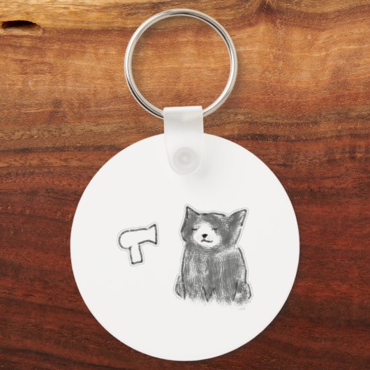 Kat Met Haardroger Bries Potlood Kunst Sleutelhanger (Voorkant)
