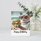 Kat met hamburger Gefeliciteerd  Briefkaart (Staand voorkant)
