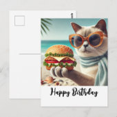 Kat met hamburger Gefeliciteerd  Briefkaart (Voorkant / Achterkant)