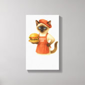 Kat met hamburger voor keukendecoratie canvas afdruk (Voorkant)